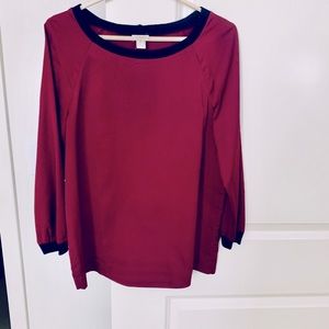 J. Crew Factory Burgundy 3/4 Sleeve Blouse, Small